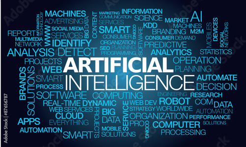 "Artificial intelligence (AI) words tag cloud text machines software