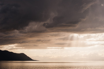 sunset on Lake Geneva rainy day
