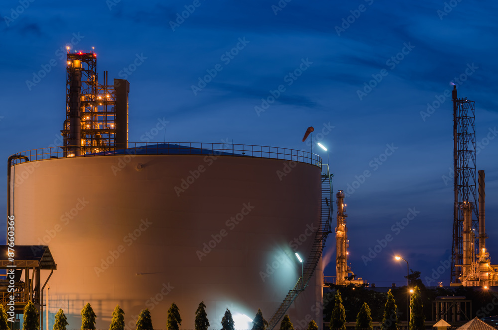 Wall mural landscape of oil refinery industry with oil storage tank