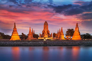 Fotobehang Old Temple wat Chaiwatthanaram of Ayutthaya Province( Ayutthaya Historical Park )Asia Thailand © weerasak