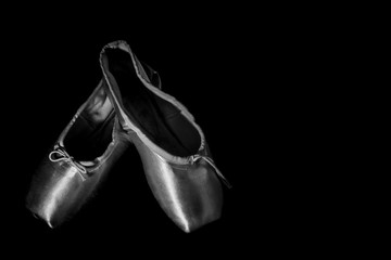 Closeup Ballet Shoes isolated on Black Background - 87661724