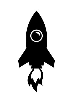 Black rocket icon on white background