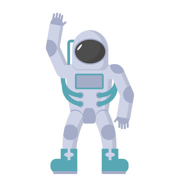 Astronaut in spacesuit waving hand. Vector illustration on a whi