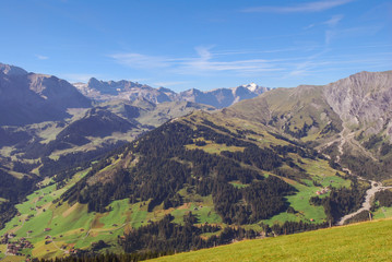 Fototapeta na wymiar Overlooking the Kuonisbergli from the Schwandfeldspitz. Kuonisbergli Adelboden, Switzerland
