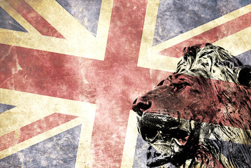 Cabeza de leon con bandera britanica