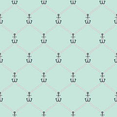 Nautical rope and small anchors seamless fishnet pattern