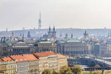 Obraz premium Prague panorama in a morning fog. Czech Republic.