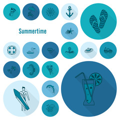 Summer and Beach Simple Flat Icons