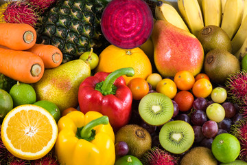 Group of fresh fruits and vegetables organics for healthy