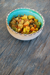 closeup of Indian meal. fresh seasonal vegetables with curry sauce