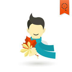 Cheerful Boy with Leaves