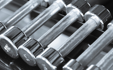 Metal dumbells closeup black and white