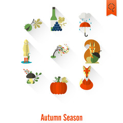 Set of Flat Autumn Icons