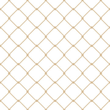 Nautical rope seamless gold fishnet pattern on white background