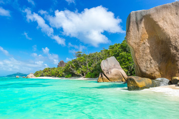 Anse Source d'Argent - Beautiful beach on tropical island La Digue in Seychelles