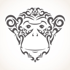 Vector illustration of monkey. Tribal style.