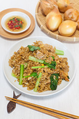 Asian fried rice with pork and vegetable