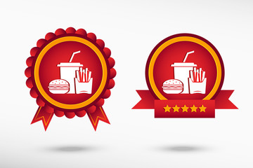 Fast food icon stylish quality guarantee badges. Colorful Promot