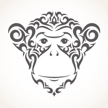 Vector illustration of monkey. Tribal style.