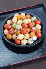 mame kichi japanese sweets beans with colored sugar coat..
