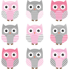 Pink and Grey Cute Owl Collections © alexaz
