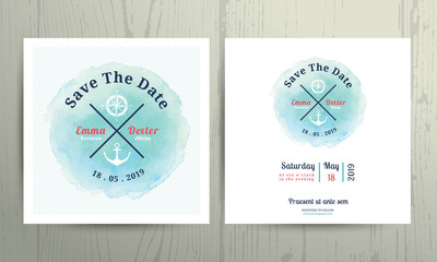 Naklejka premium Nautical water colour wedding invitation card template set