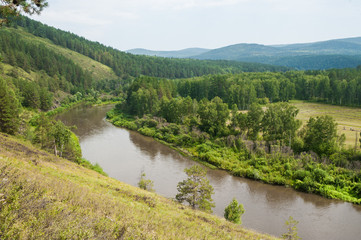 Fototapeta na wymiar View of river Belaya near Kaga, Urals, Bashkortostan, Russia