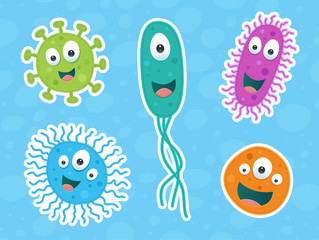 A set of cute green, blue, orange & purple germs / bacteria
