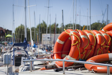 A lifebuoy for the safety of people in the harbor