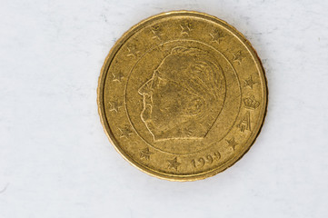 Obraz na płótnie Canvas 50 Euro cent Coin with Belgium backside used look