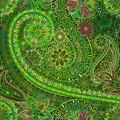 Vintage floral motif ethnic seamless background.