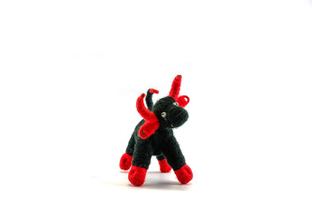 Buffalo made from blake and red rope isolated on white background