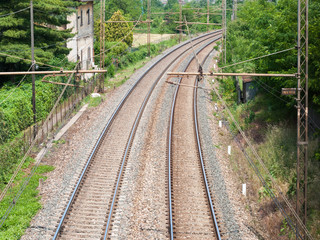 Fototapeta na wymiar Two tracks turning in the countryside