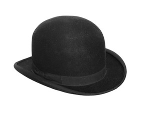 Black bowler hat isolated on white background.