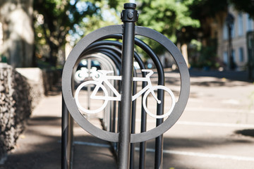 Metal bicycle parking with logo