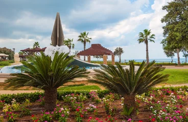 Gordijnen Midden Oosten Seafront city of Netanya in Israel with a fountain and palm trees  © allegro60