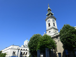 Fototapeta na wymiar Orthodoxe Kathedrale mit Palast des Patriarchen in Belgrad/Serbien