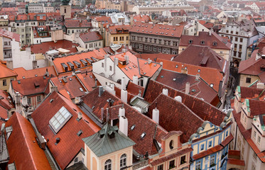 Naklejka premium Houses near old town square in Prague, Czech Republic, view from above
