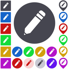 Pencil icon, button, symbol set