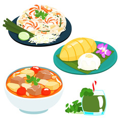 popular Thai sweet mango sticky rice set vector