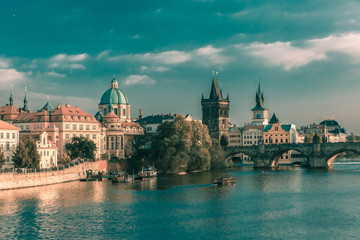 Charles Bridge in Prague, Czechia, at evening