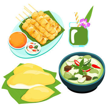 popular Thai green curry food set vector