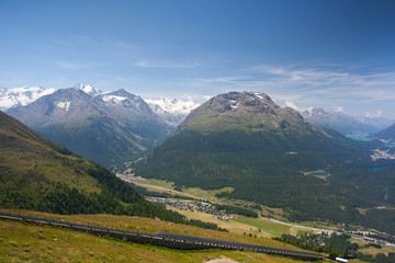 Fototapeta premium Panorama of the Upper Engadine from Muottas Muragl