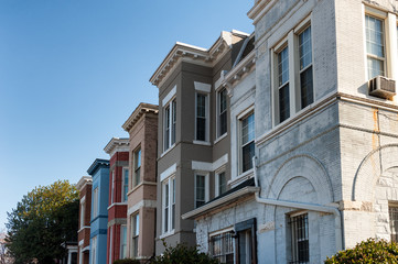 Fototapeta na wymiar Residential architecture of Washington DC. Colorful townhouses