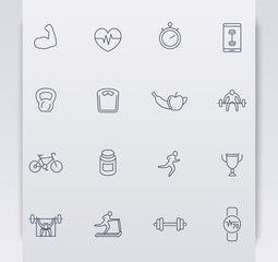 Naklejka premium 16 line fitness, gym, training blue icons, vector illustration, eps10, easy to edit
