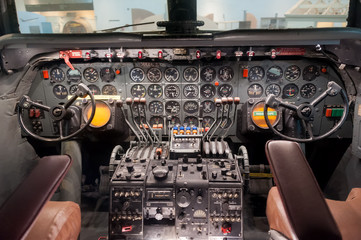 Fototapeta premium Airplane interior, cockpit view inside the airplane