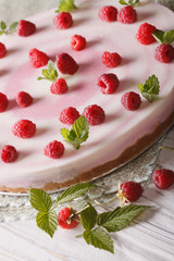 Healthy Eating: raspberry cheesecake with mint vertical
