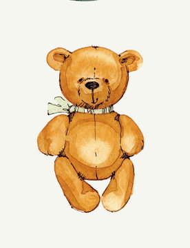 Watercolor illustration of teddy bear