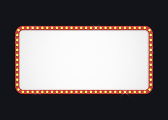 Glowing cinema signboard with light bulbs on the contour. Isolated on black background.