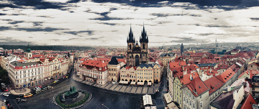 Old Town Square in Prague, Czech republic in rainy day